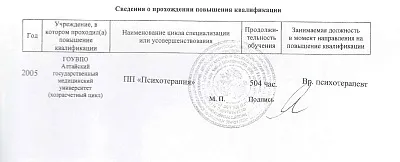 Диплом, сертификат или удостоверение врача: Упорова Людмила Евгеньевна